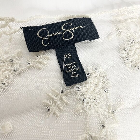 NWOT Jessica Simpson XS Cream Lace Beaded V Neck Sheer Blouse Sheer w/Camisole - Picture 7 of 11